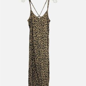 aerie Leopard Print Midi Slip Dress in Tan and Black